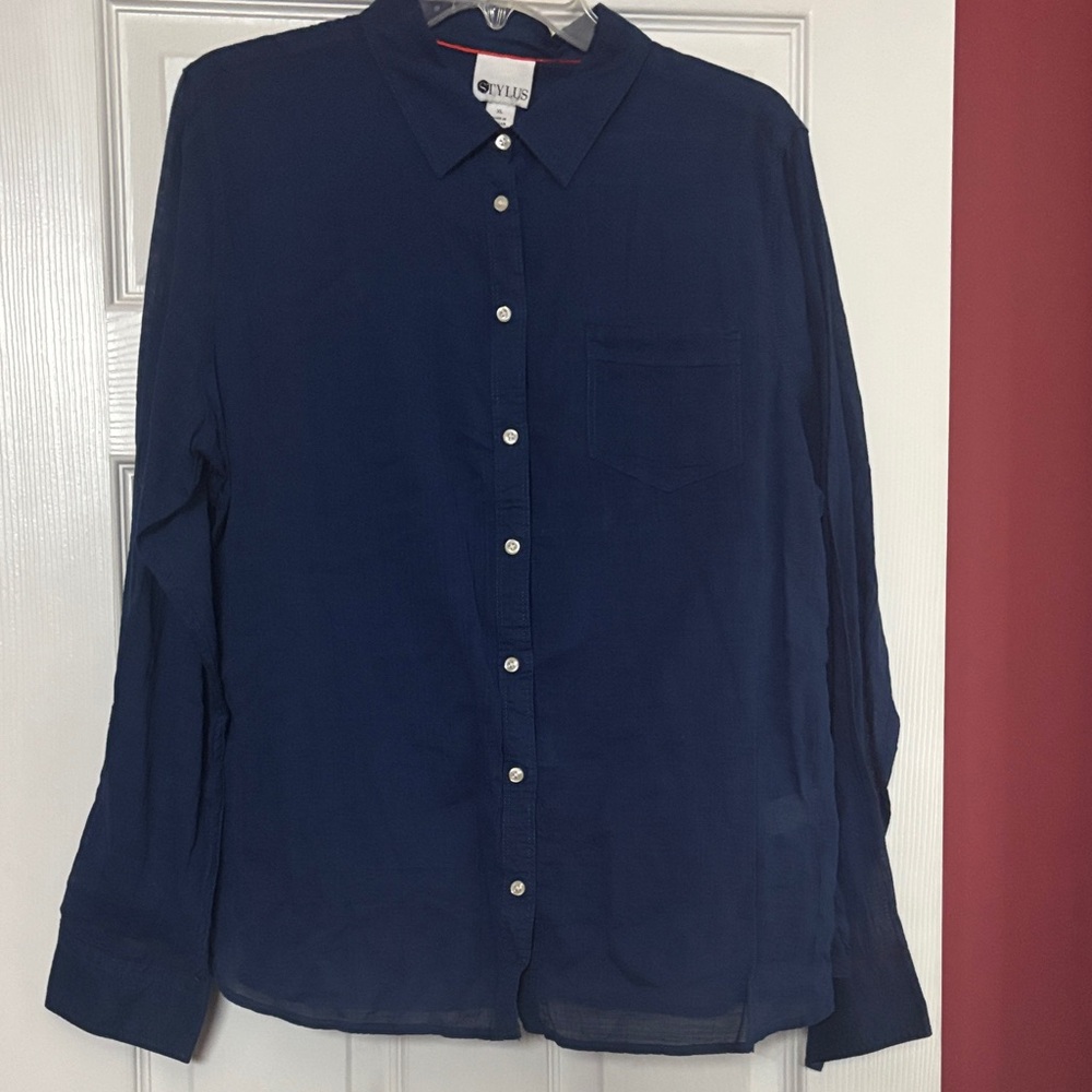 STYLUS Navy women's Casual Button Down Shirt size xl